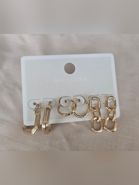 Ava & Aiden Accessories - Ava & Aiden Gold Mixed Hoop and Link Earring Set - 3 Pairs